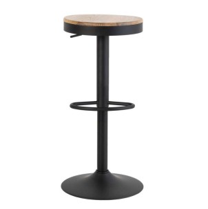 Taburete Alto NØJAG 80 cm, Metal Negro / Madera Natural. Vackart 2