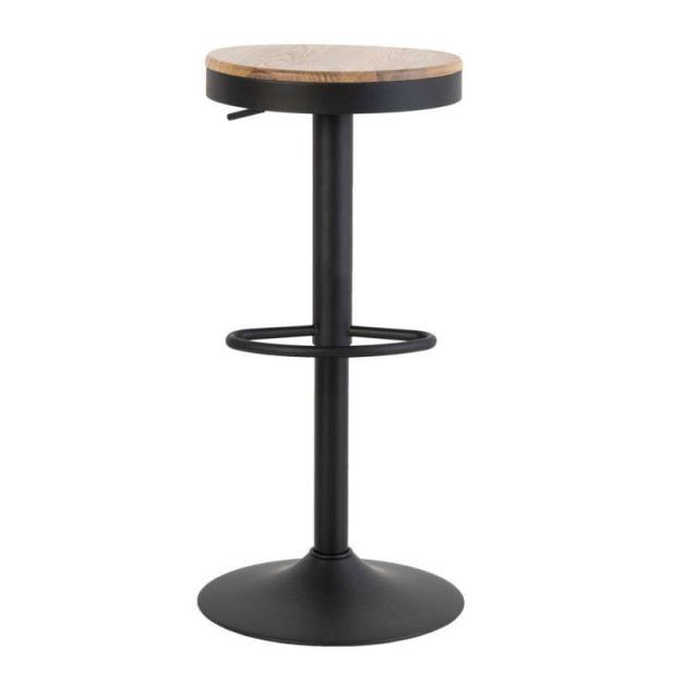 Taburete Alto NØJAG 80 cm, Metal Negro / Madera Natural. Vackart