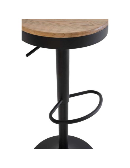 Taburete Alto NØJAG 80 cm, Metal Negro / Madera Natural. Vackart