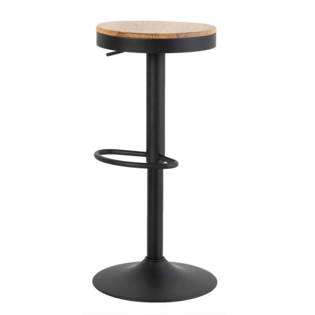 Taburete Alto NØJAG 80 cm, Metal Negro / Madera Natural. Vackart