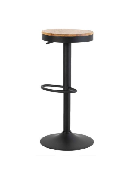 Taburete Alto NØJAG 80 cm, Metal Negro / Madera Natural. Vackart