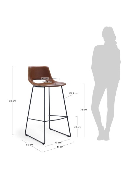 Taburete ZAHARA - Alto 76 cm, Piel Sintética Marrón - Kave Home. Vackart