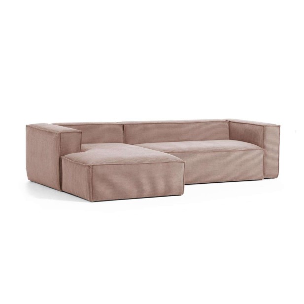 Sofá Blok 3 plazas chaise longue izquierdo pana rosa 300 cm - Kave Home