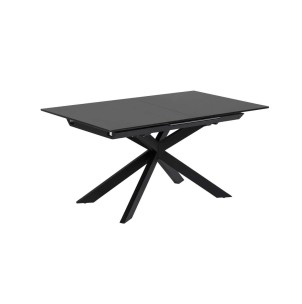 Mesa extensible Atminda 160 (210) x 90 cm cristal patas de acero acabado negro - Kave Home; Vackart. CC5180C01. Mesas de diseño