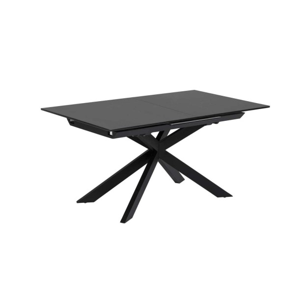 Mesa extensible Atminda 160 (210) x 90 cm cristal patas de acero acabado negro - Kave Home