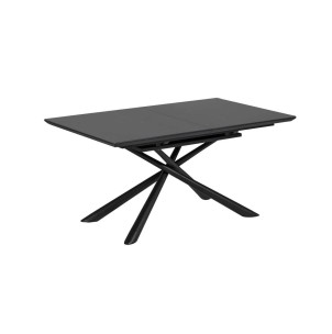 Mesa extensible Theone 160 (210) x 90 cm cristal patas de acero acabado negro - Kave Home; Vackart. CC5177C01. Mesas de diseño