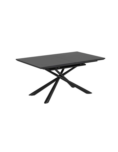 Mesa Theone 160 (210) x 90 cm cristal patas de acero negro - CC5177C01
