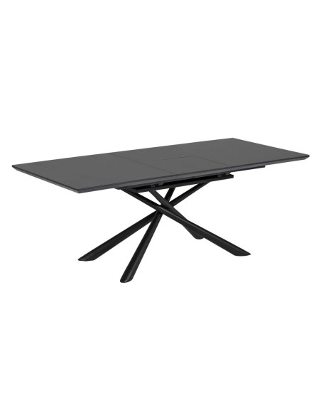 Mesa Theone 160 (210) x 90 cm cristal patas de acero negro - CC5177C01