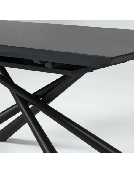 Mesa Theone 160 (210) x 90 cm cristal patas de acero negro - CC5177C01