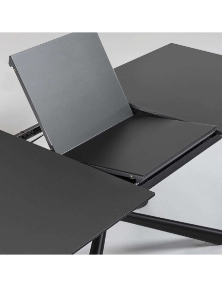 Mesa Theone 160 (210) x 90 cm cristal patas de acero negro - CC5177C01