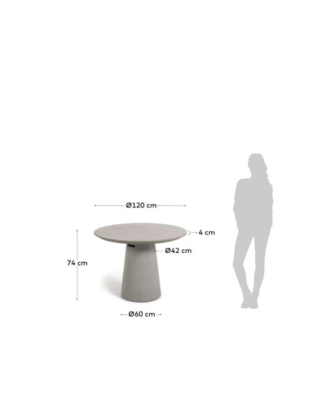 Mesa Itai cemento Ø 120 cm - Kave Home; Vackart. CC2218PR03