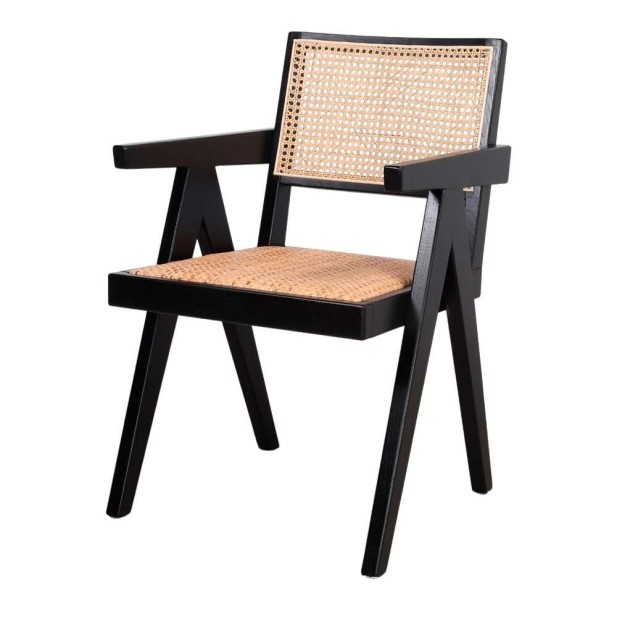 Silla con Brazos CHANDIGARH, Madera Negra / Ratán Natural. Vackart