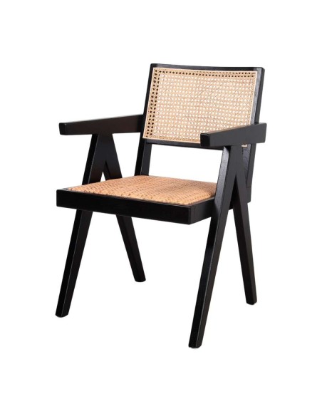 Silla con Brazos CHANDIGARH, Madera Negra / Ratán Natural. Vackart