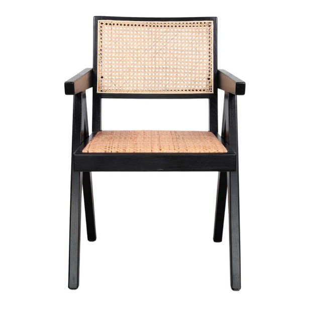 Silla con Brazos CHANDIGARH, Madera Negra / Ratán Natural. Vackart