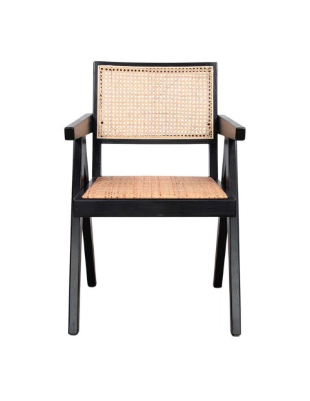 Silla con Brazos CHANDIGARH, Madera Negra / Ratán Natural. Vackart