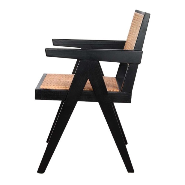 Silla con Brazos CHANDIGARH, Madera Negra / Ratán Natural. Vackart