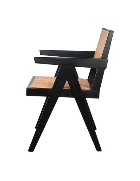 Silla con Brazos CHANDIGARH, Madera Negra / Ratán Natural. Vackart