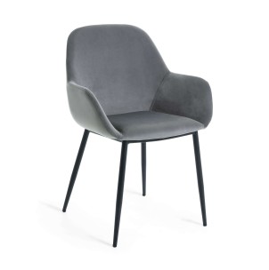 Silla KONNA, Terciopelo Gris - Vackart. Las modernas y exclusivas sillas de diseño de Kave Home, en Vackart tu tienda de diseño online.