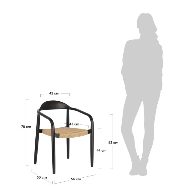 Silla NINA, Acacia Negro / Cuerda Beige - Kave Home. Vackart