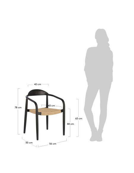 Silla NINA, Acacia Negro / Cuerda Beige - Kave Home. Vackart