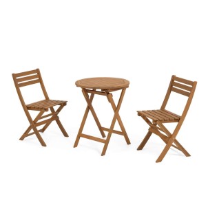 Set de exterior Elisia de mesa y 2 sillas plegables de madera maciza acacia - Kave Home; Vackart. CC2169M46. Sillas de diseño