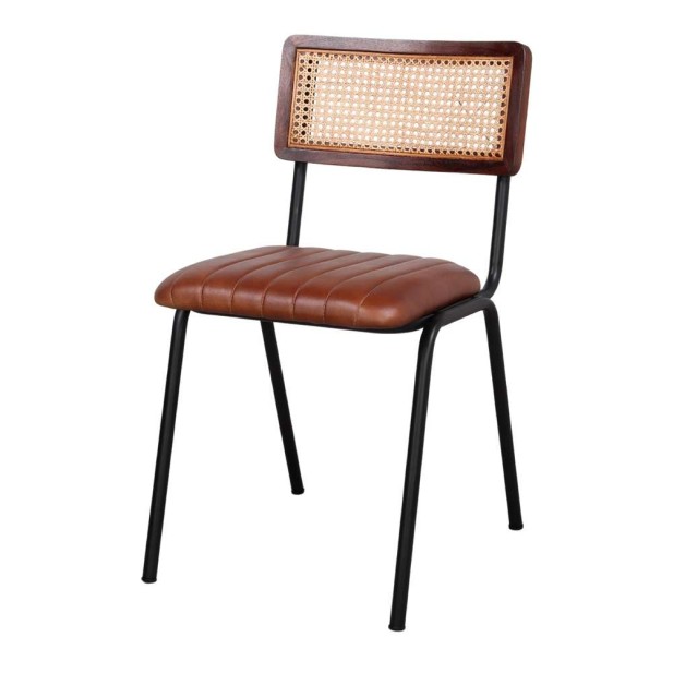 Silla VANCOUVER, Metal / Piel Sintética / Ratán Natural. Vackart