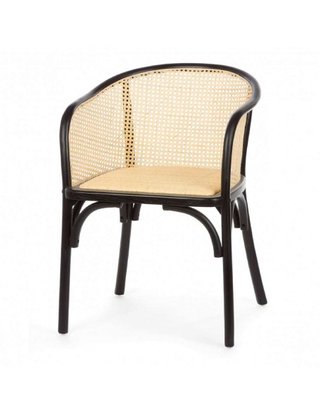 Silla con Brazos TRENDY, Madera Negra / Ratán Natural. Vackart