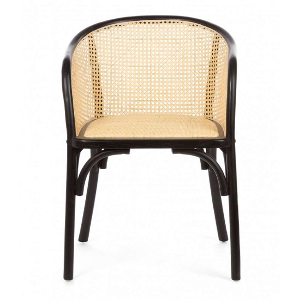Silla con Brazos TRENDY, Madera Negra / Ratán Natural. Vackart Silla con Brazos TRENDY, Madera Negra / Ratán Natural. Vackart
