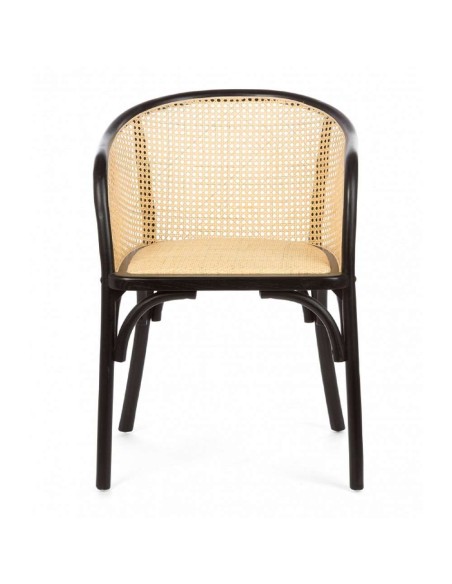 Silla con Brazos TRENDY, Madera Negra / Ratán Natural. Vackart
