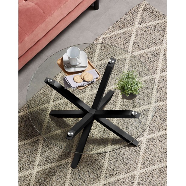Mesa de Centro FULL ARGO Ø82 cm, Cristal / Metal Negro - Kave Home. Vackart