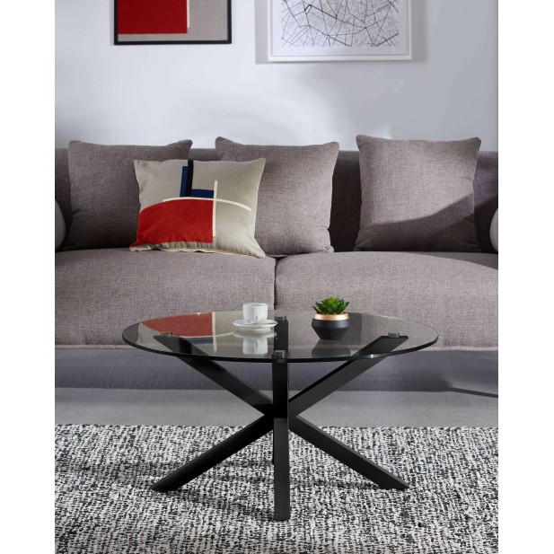 Mesa de Centro FULL ARGO Ø82 cm, Cristal / Metal Negro - Kave Home. Vackart