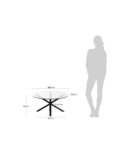 Mesa de Centro FULL ARGO Ø82 cm, Cristal / Metal Negro - Kave Home. Vackart