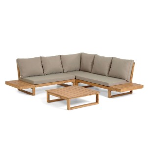 Set Flavina de sofá rinconero 5 plazas y mesa de madera maciza acacia - Kave Home; Vackart. CC2097J10. Sofá de diseño