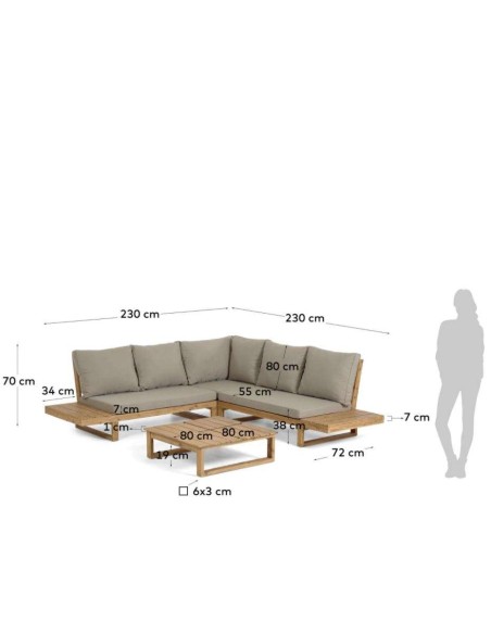 Set Flavina sofá rinconero 5plazas y mesa acacia-Kave Home;CC2097J10