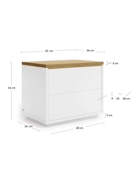 Mesita de noche ABILEN chapa roble/lacado blanco; Vackart. AA7773L05