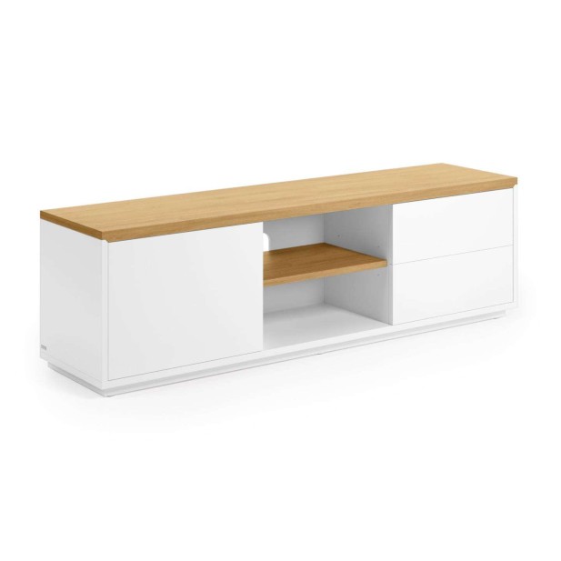 Mueble TV ABILEN chapa roble/lacado blanco 150 x 44 cm - Kave Home