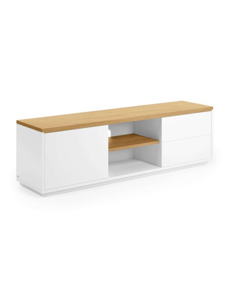 Mueble TV ABILEN chapa roble/lacado blanco 150 x 44 cm - Kave Home