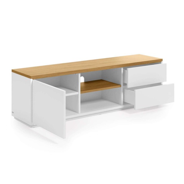 Mueble TV ABILEN chapa roble/lacado blanco 150 x 44 cm - Kave Home