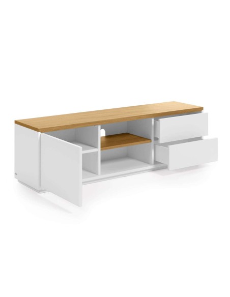 Mueble TV ABILEN chapa roble/lacado blanco 150 x 44 cm - Kave Home