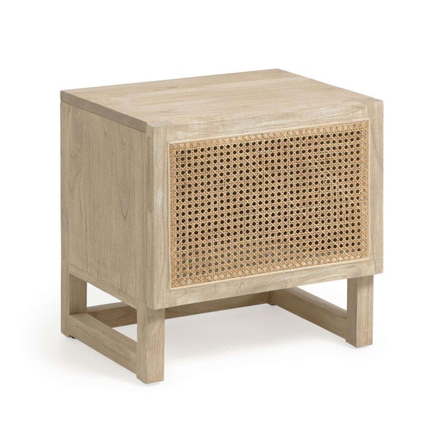 Mesita de noche REXIT madera maciza/chapa mindi con ratán 50 x 48 cm - Kave Home