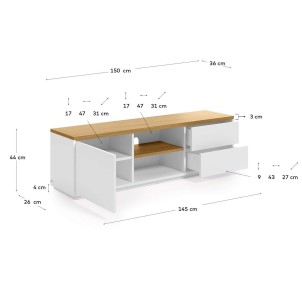 Mueble TV ABILEN chapa roble/lacado blanco 150 x 44 cm - Kave Home 2