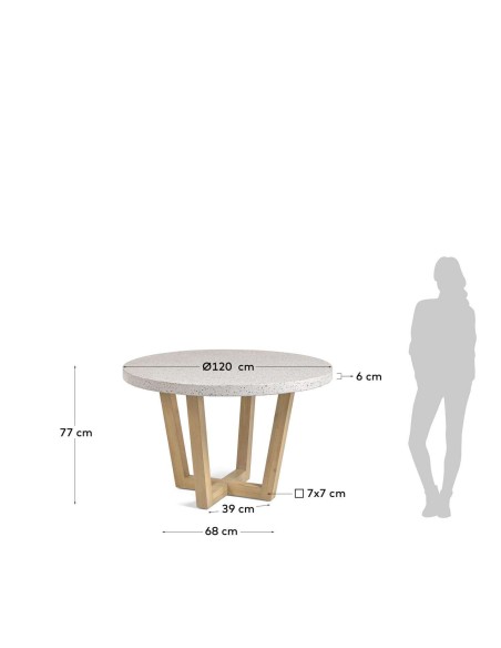 Mesa SHANELLE terrazo blanco/ acacia Ø 120 cm - Kave Home