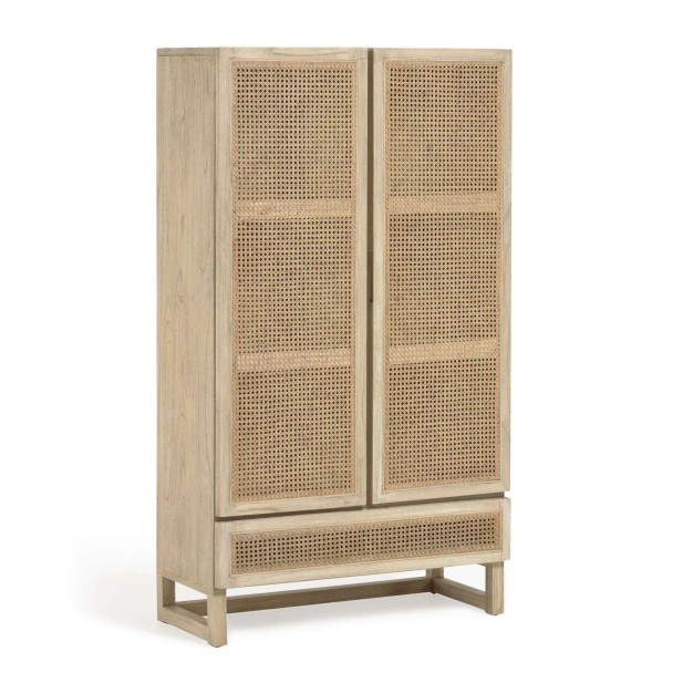 Armario REXIT madera maciza/chapa mindi con ratán 90 x 160 cm - Kave Home