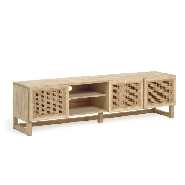 Mueble TV REXIT madera maciza/chapa mindi con ratán 180 x 50 cm - Kave Home