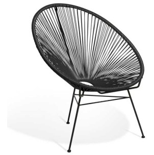 Elegante silla de diseño Acapulco negra, ideal para interior y exterior, famosa silla icono del diseño de gran comodidad y mucha personalidad