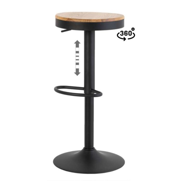 Taburete Alto NØJAG 80 cm, Metal Negro / Madera Natural. Vackart