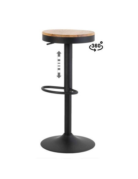 Taburete Alto NØJAG 80 cm, Metal Negro / Madera Natural. Vackart