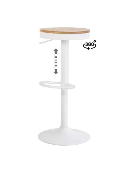 Taburete Alto NØJAG 80 cm, Metal Blanco / Madera Natural. Vackart