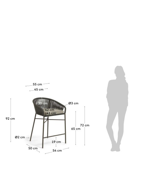Taburete YANET 65 cm cuerda verde - Kave Home