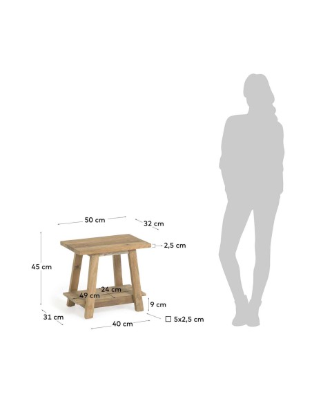 Reposapiés SAFARA madera maciza teca reciclada 50 x 32 cm - Kave Home